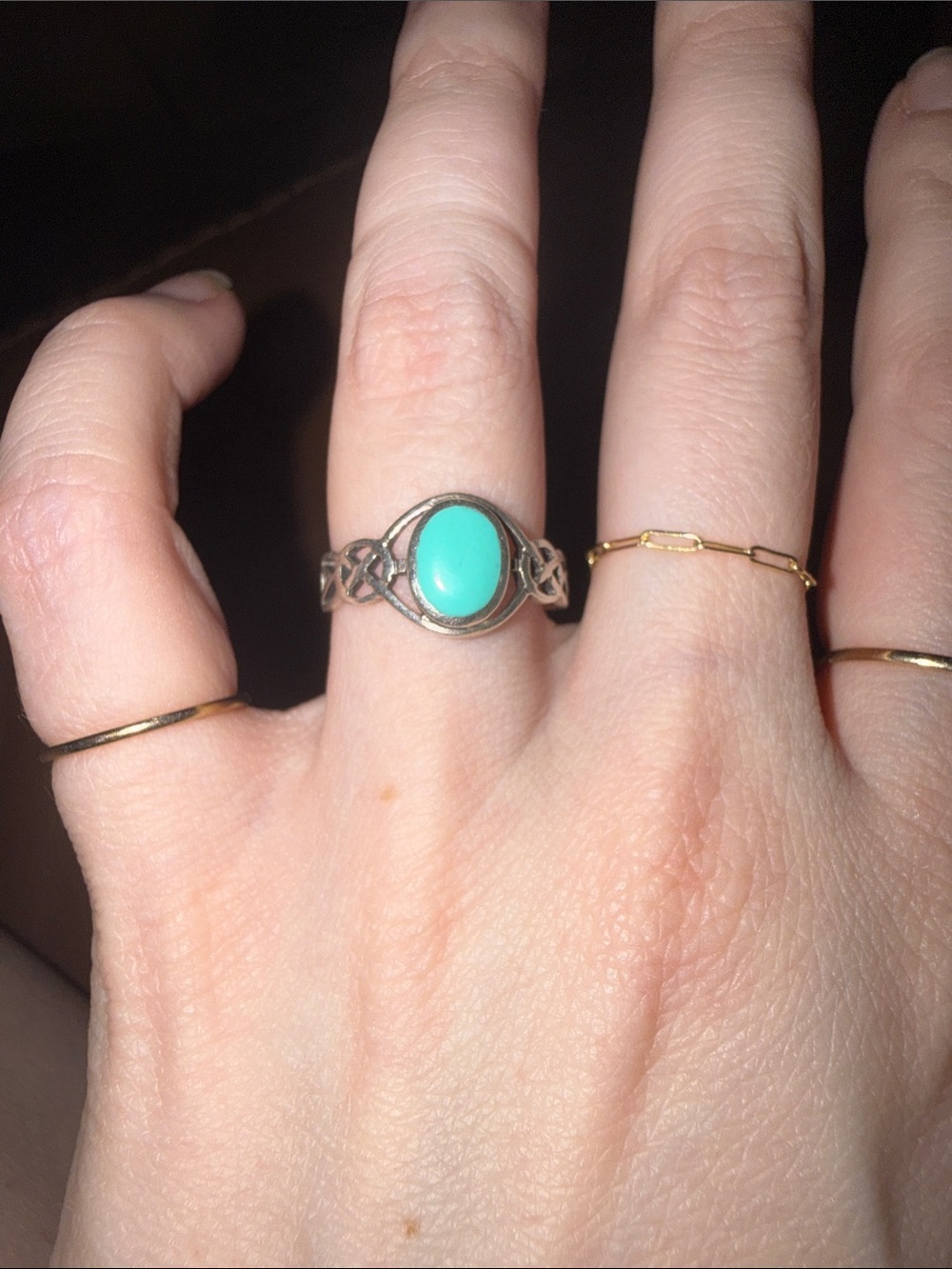 Turquoise Stone Celtic Silver Ring - Size 6